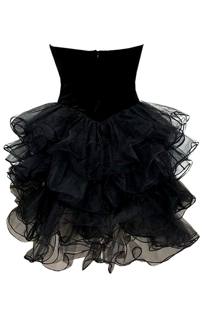 princess polly baby blue dress Strapless Corset Ruffle Velvet Dress Black