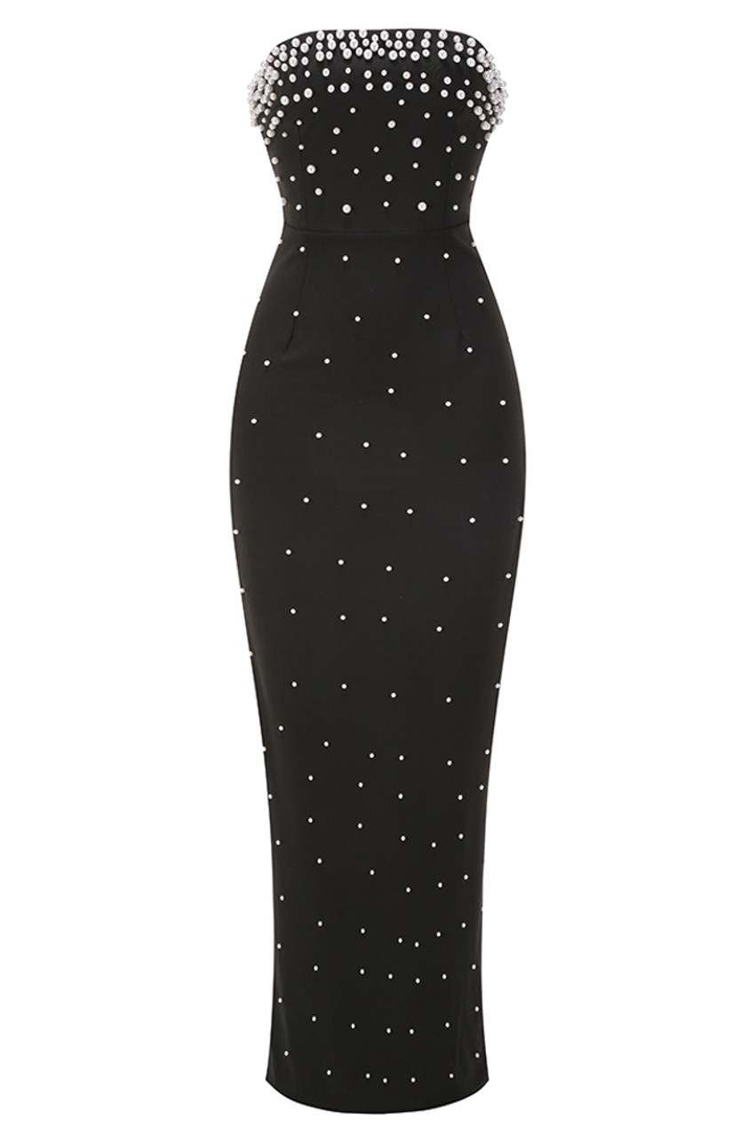 Strapless Pearl Maxi Dress Black - Luxe Maxi Dresses and