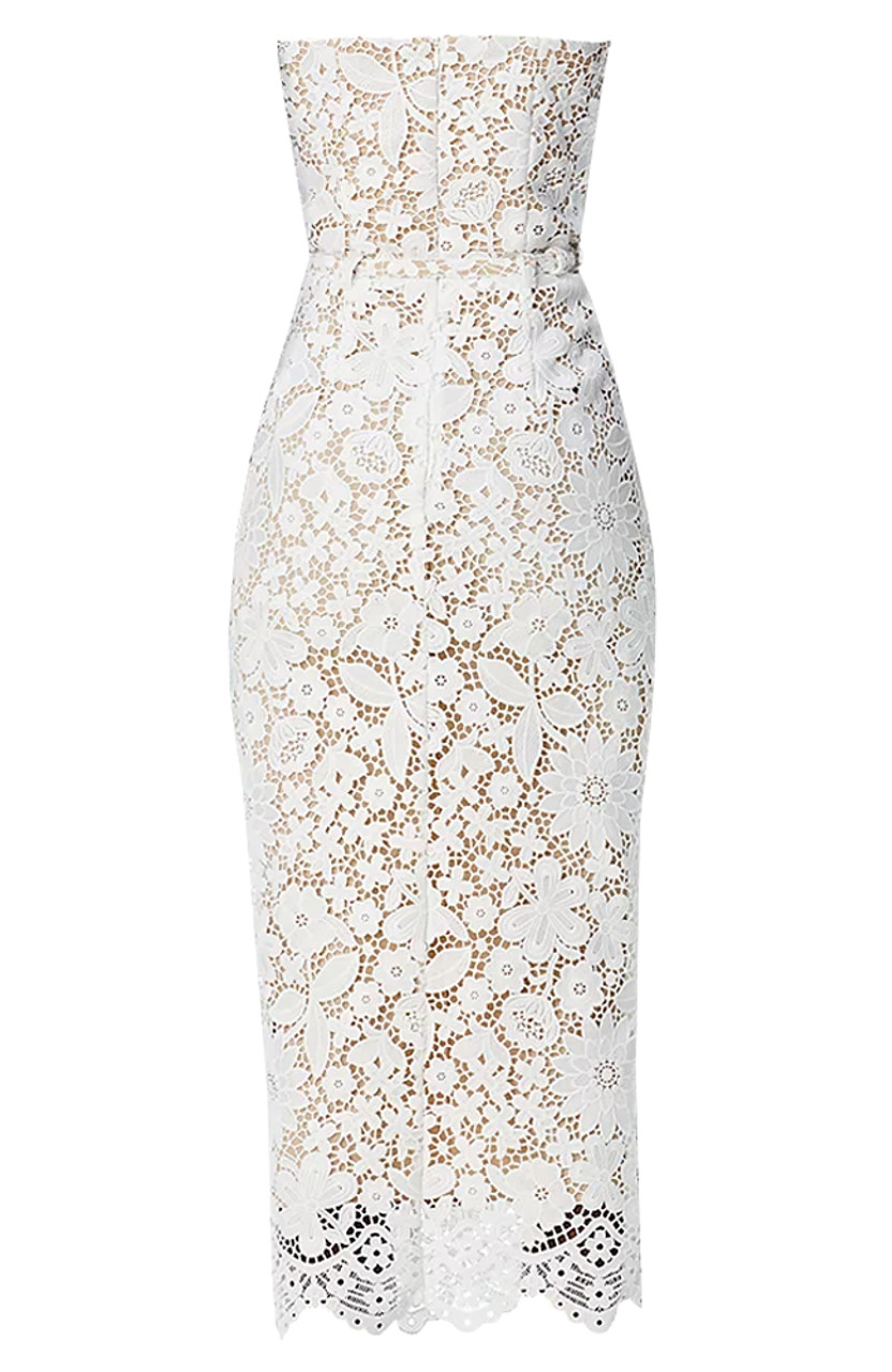 Strapless Floral Crochet Midi Dress White - Luxe Floral
