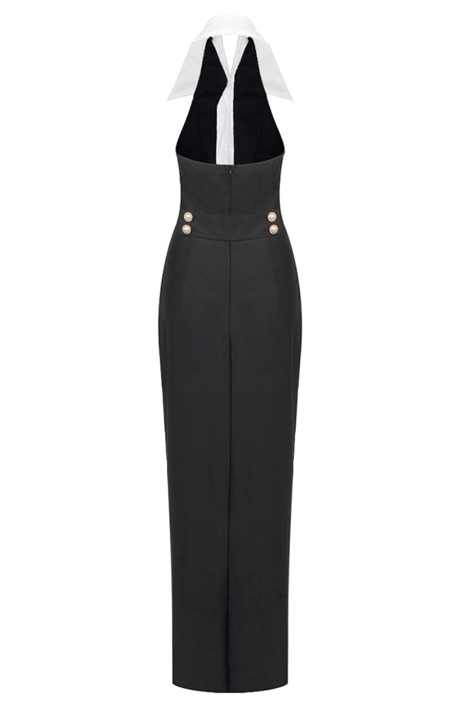 Halter Collar Maxi Dress Black White
