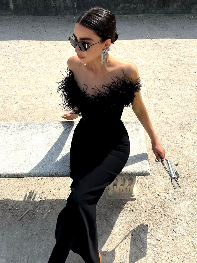 Strapless Feather Maxi Dress Black - Luxe Maxi Dresses and Luxe Party  Dresses