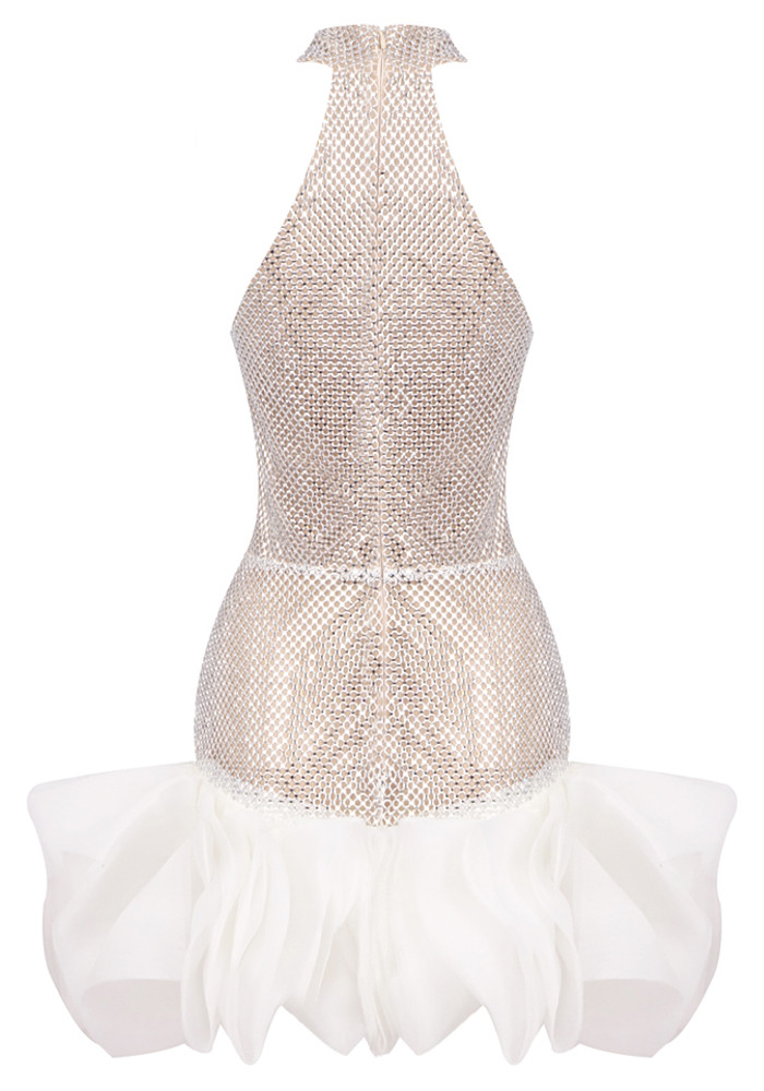 Halter Crystal Ruffle Dress White - Luxe Party Dresses and Luxe Party  Dresses