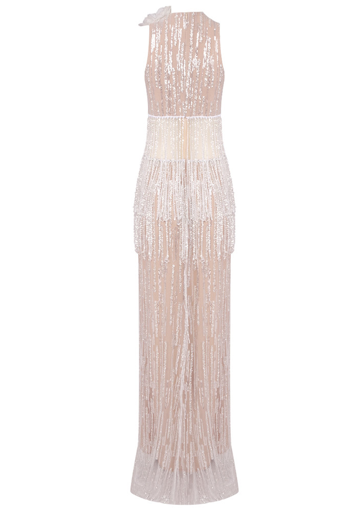Crystal Tassel Maxi Dress Nude