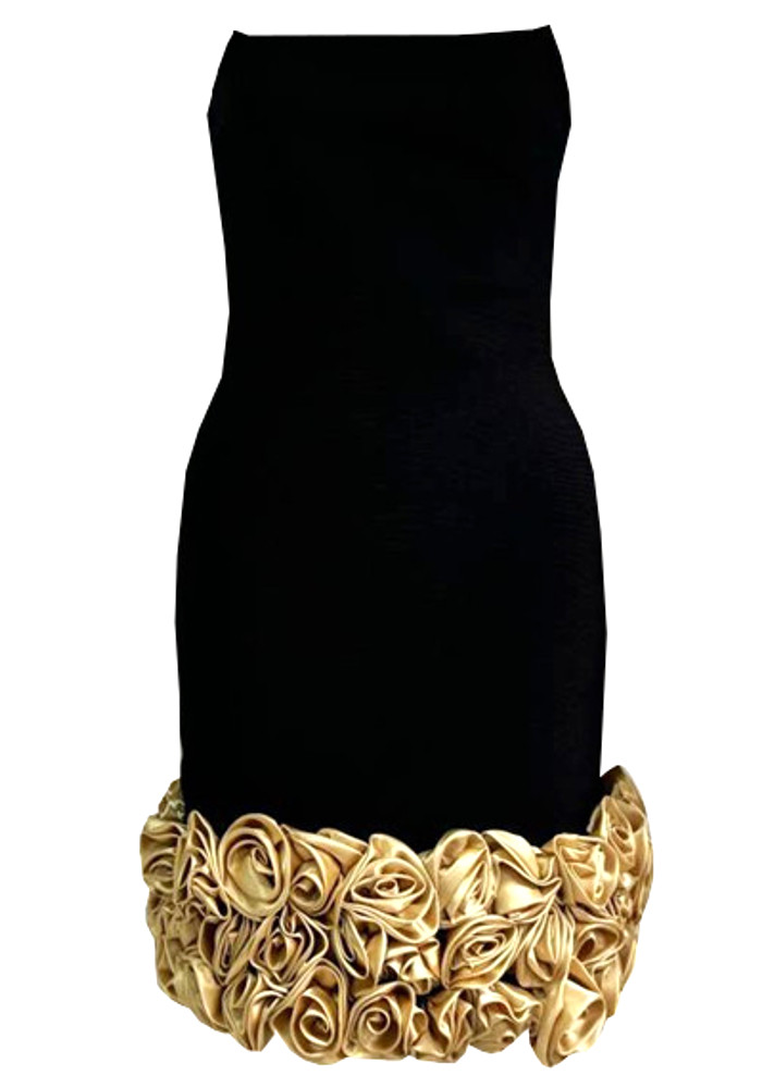strapless open back dress Luxury Velvet Sequin Fabric - Gold on Black main image 1