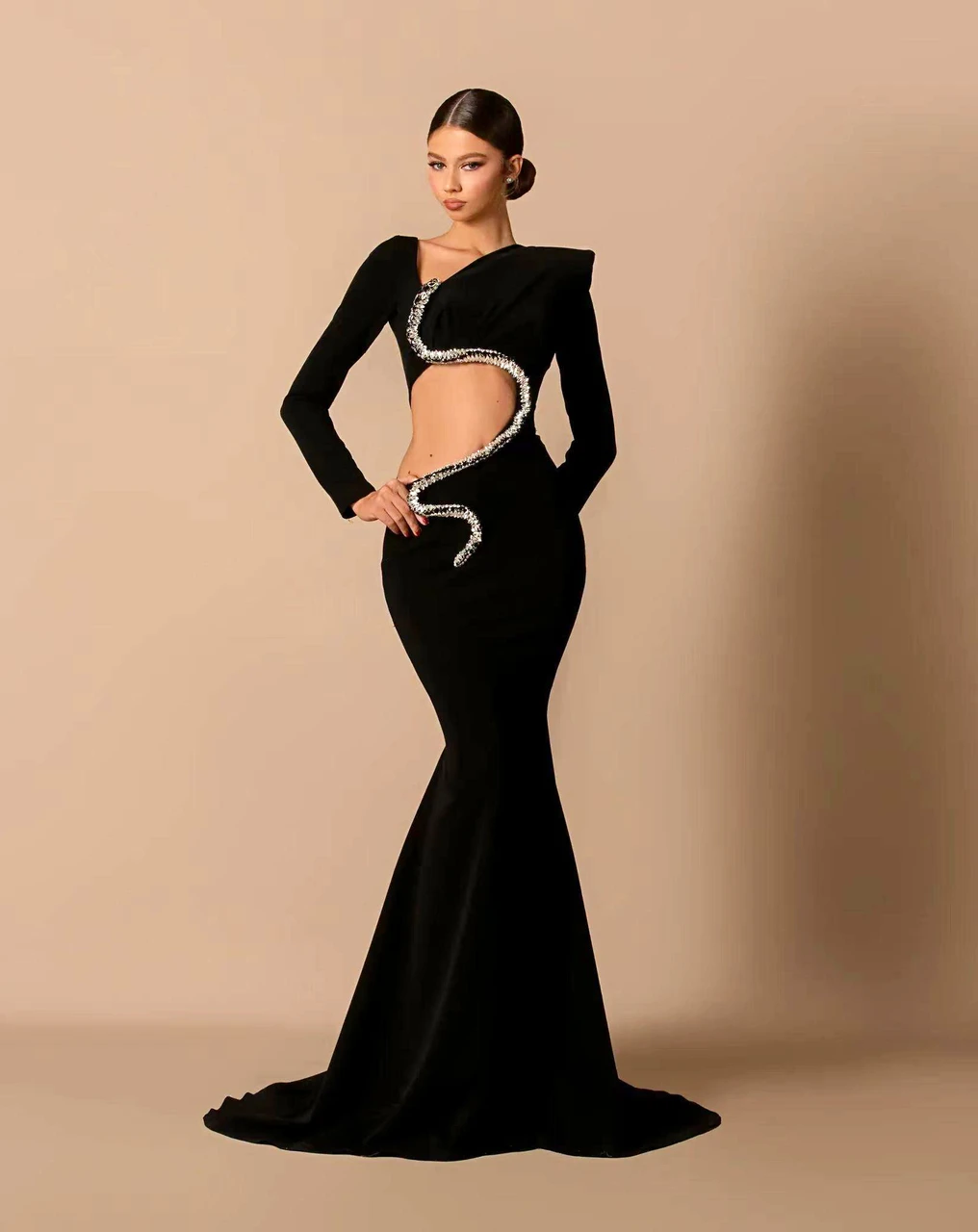 princess polly baby blue dress Long Sleeve Crystal Mermaid Maxi Dress Black