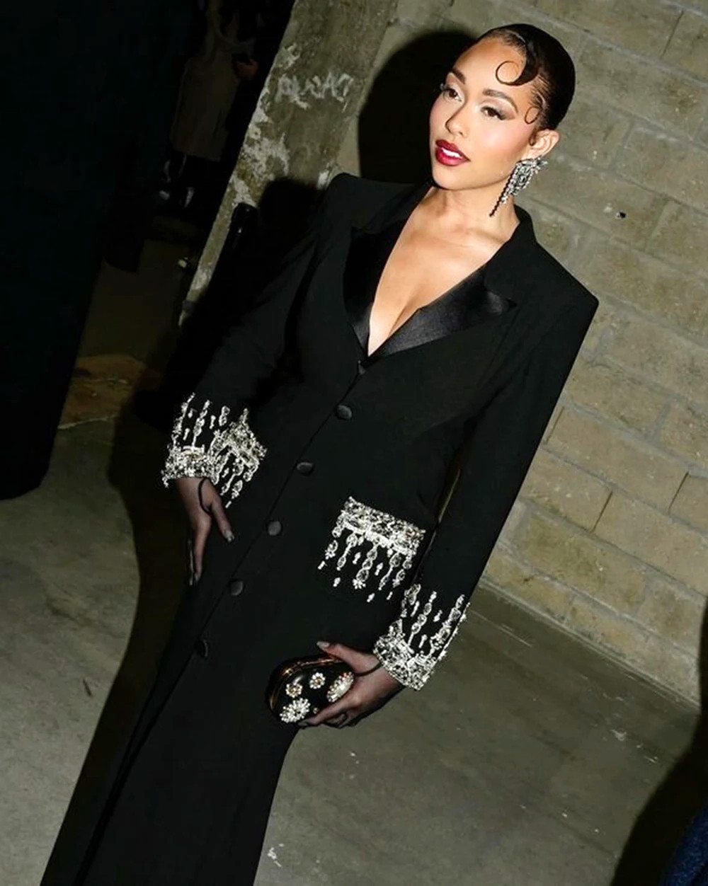 Long Sleeve Crystal Maxi Coat Dress Black - Luxe Maxi Dresses and Luxe  Party Dresses