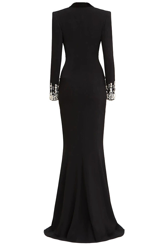 Long Sleeve Crystal Maxi Coat Dress Black - Main Image