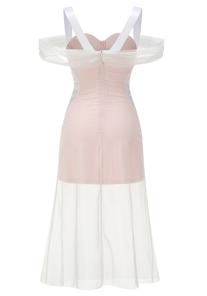 Draped Corset Midi Dress White Nude - Luxe Midi Dresses and Luxe Party  Dresses