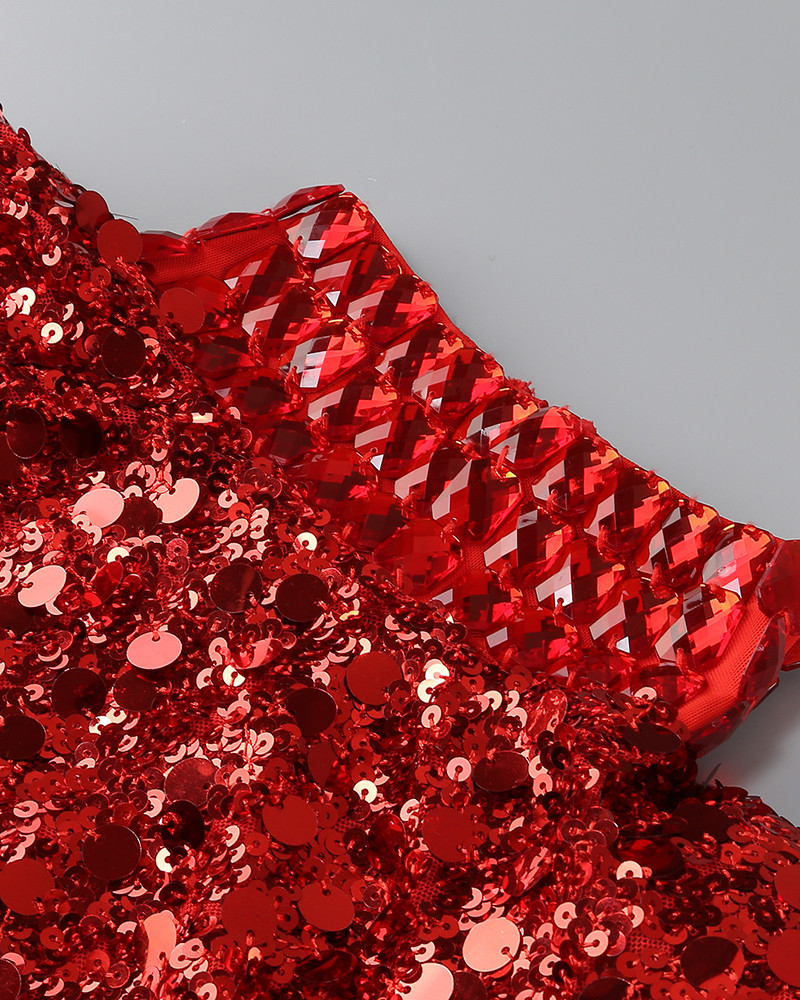 red sequin tunic dress Plus Size - Sequin Mesh Surplice Mini Dress