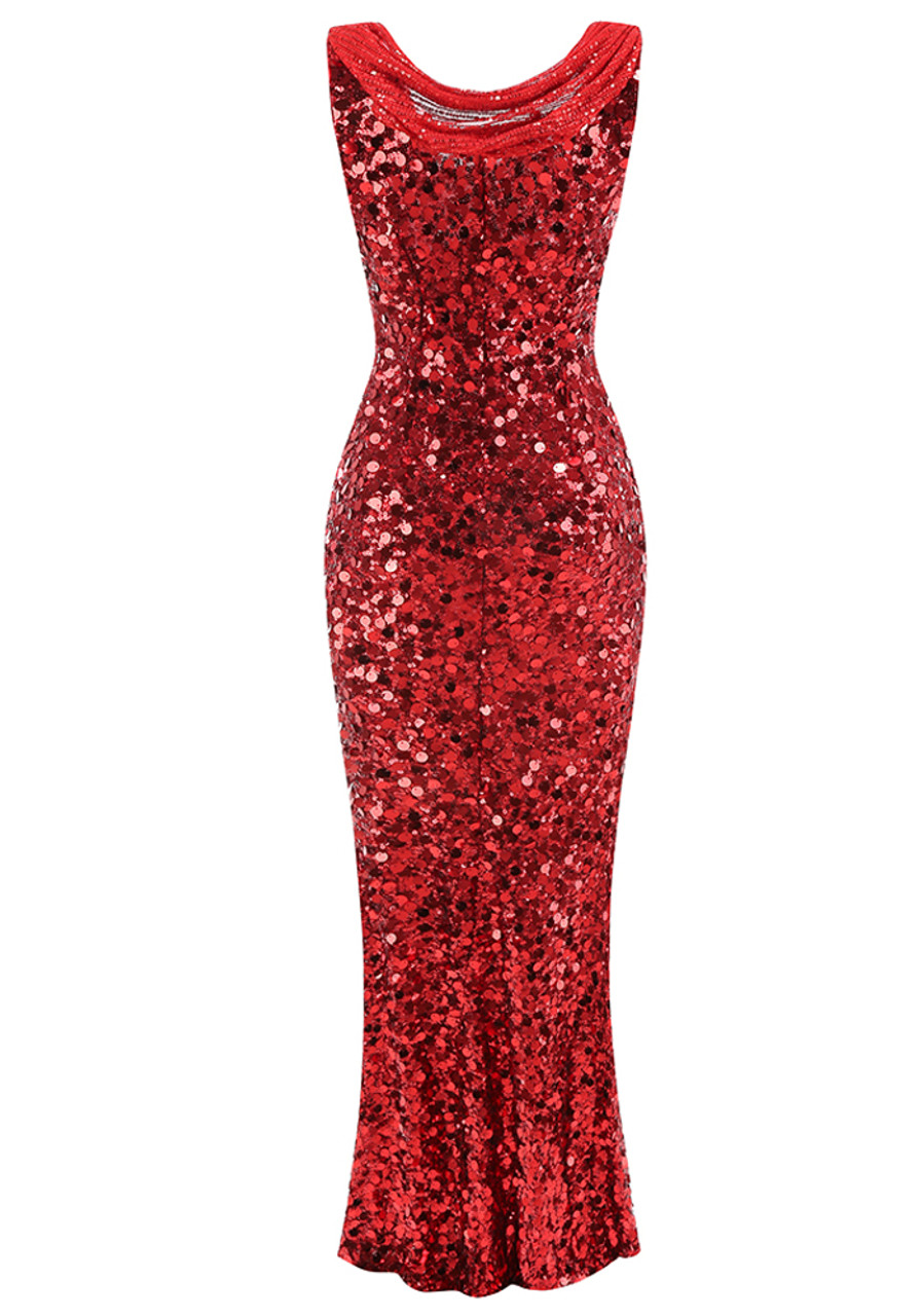 【関税込】PhaseEight ドレス☆Red Chanai Sequin Wrap Maxi Dre Draped Sequin Maxi Dress Red Silver - Luxe Sequin Dresses