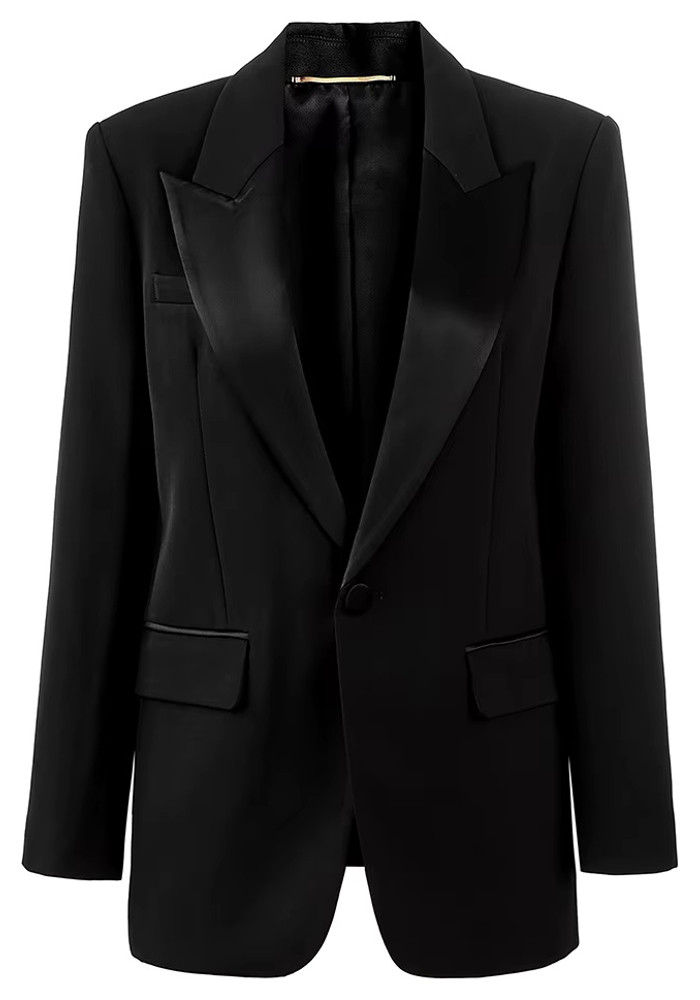 Satin Lapel Blazer Dress Black Satin Blazer Womens Long Sleeve