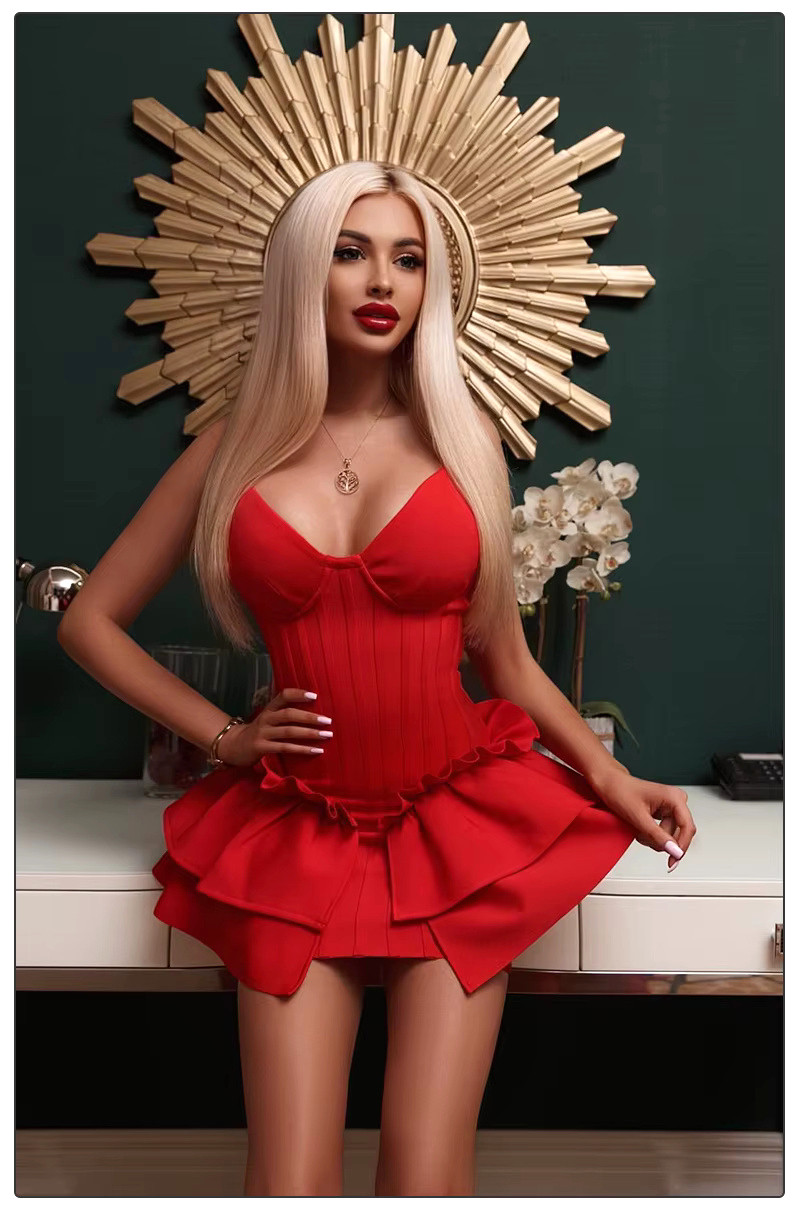 Red Ruffle Dress Commense Structured Ruffle Dress Red - Luxe Ruffle Dresses and Luxe Party Dresses