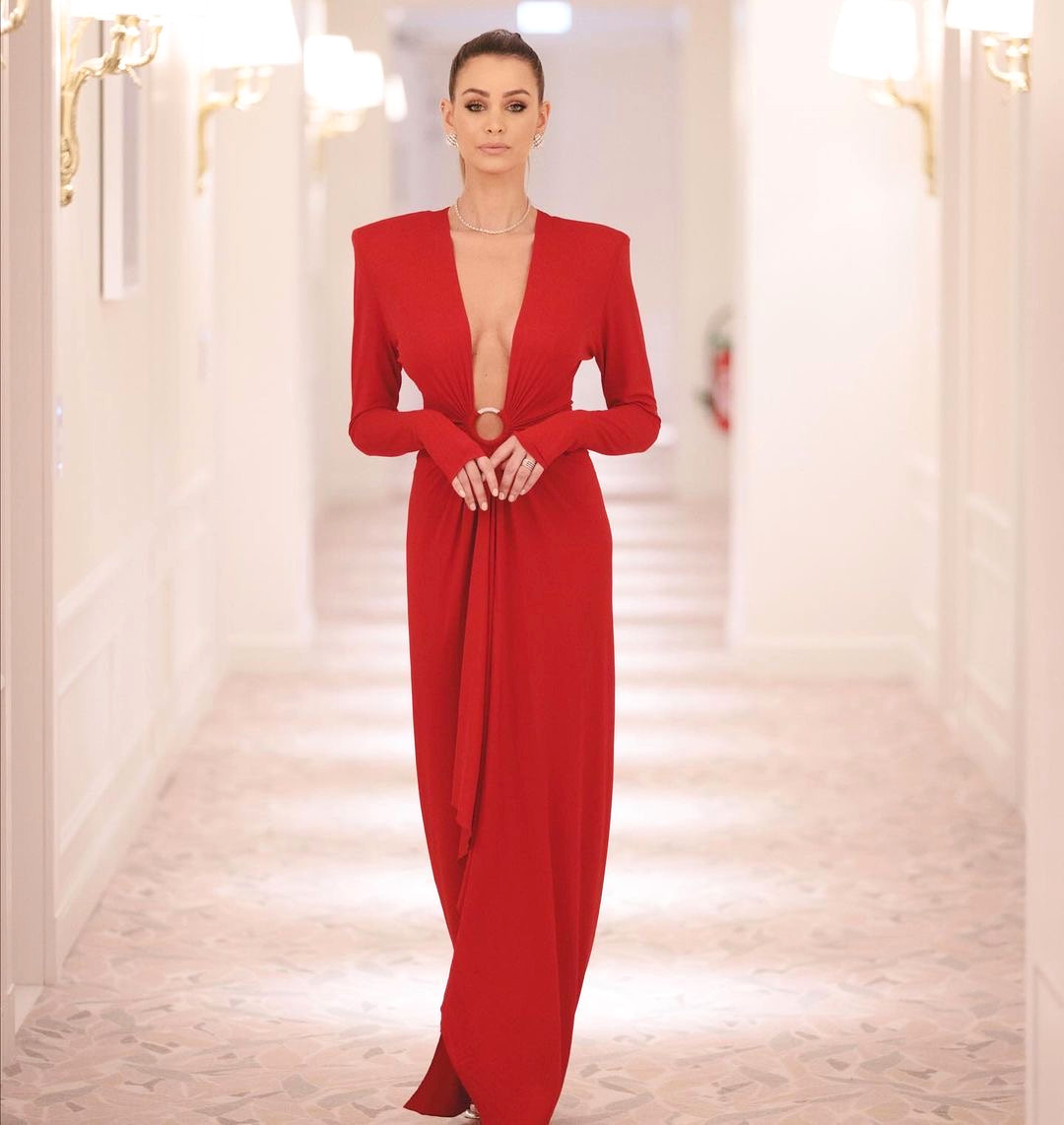 Long Sleeves Red Maxi Formal Dress Hot Red Long Tight Maxi Evening