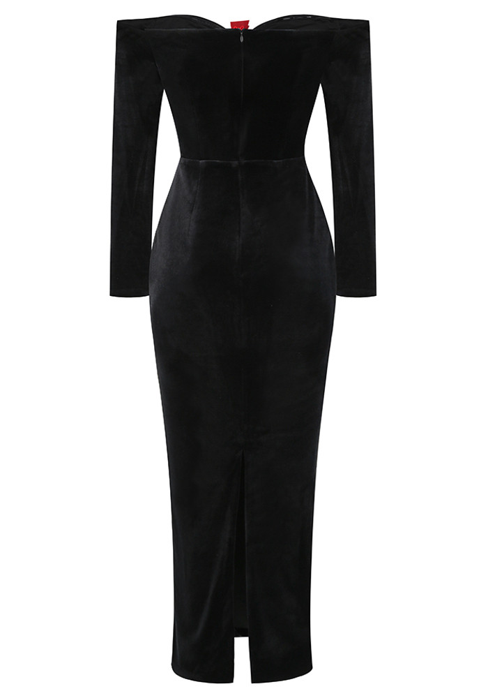 casual maxi dress black MO&Co. Women's Comfy Long Sleeves Casual A-line Black Maxi Dress Black Size S main image 1