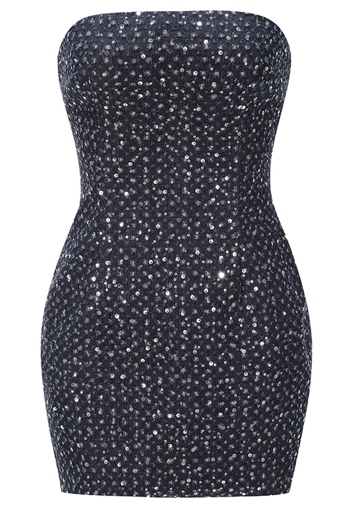 blue silver dress Long Sleeve Illusion Sequin Gown – Monique Lhuillier main image 1