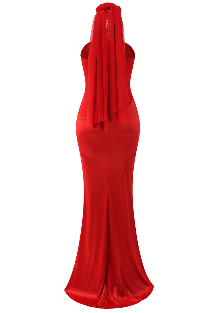 maxi red birthday dress Erin | RED Halter-Neck Maxi Dress With Cut-Out Detail