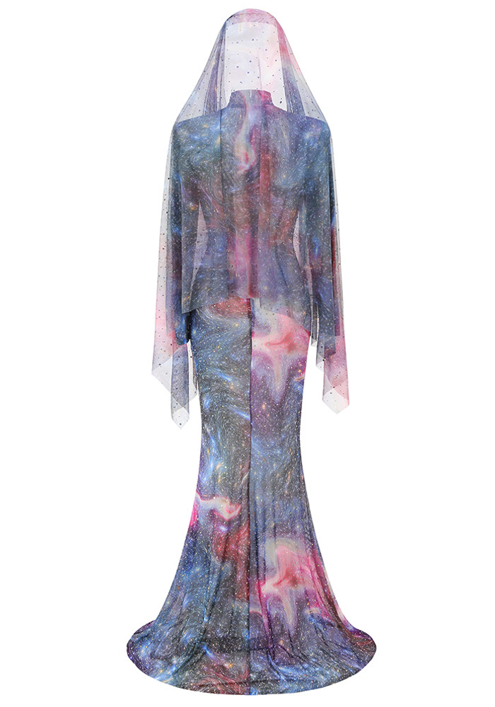 Long Sleeve Studded Maxi Dress Galaxy