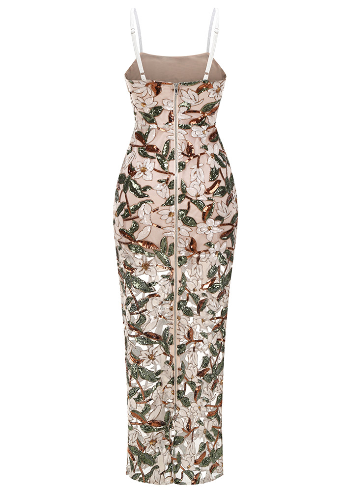 Floral Sequin Embroidered Maxi Dress Nude - Luxe Floral Dresses and Luxe  Party Dresses
