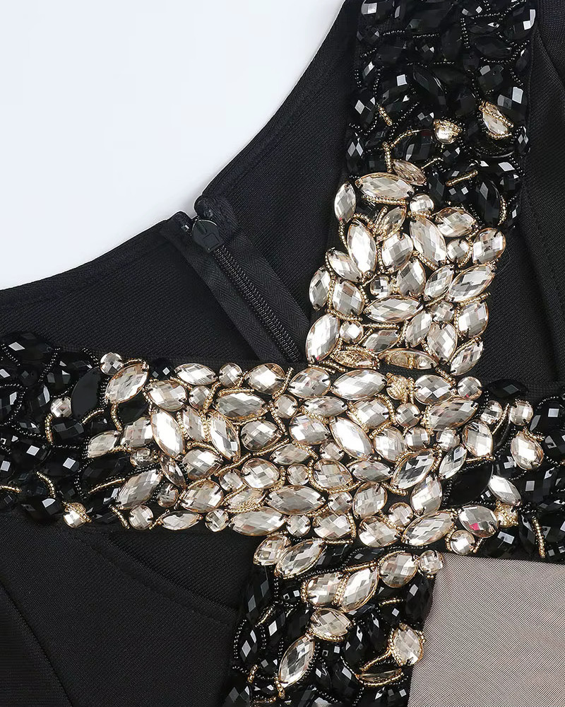 black and bling dress Black sparkle corset evening dress with rhinestone trim main image 0