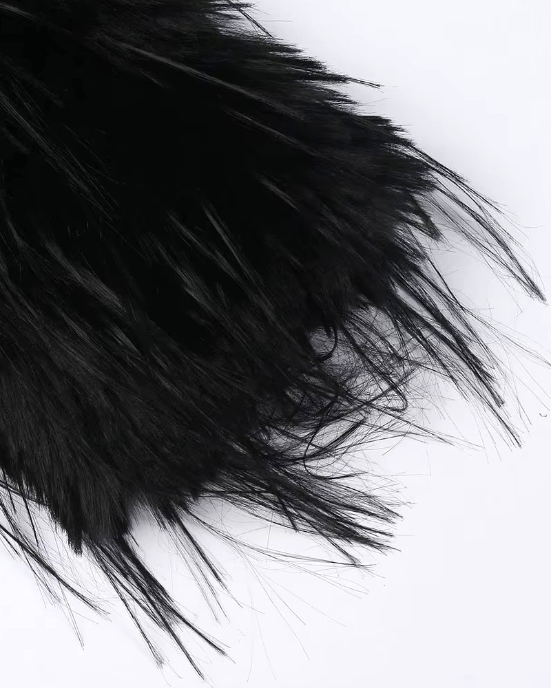 black dress royal Lace Faux Fur Trim Gown – CHICIDA main image 0