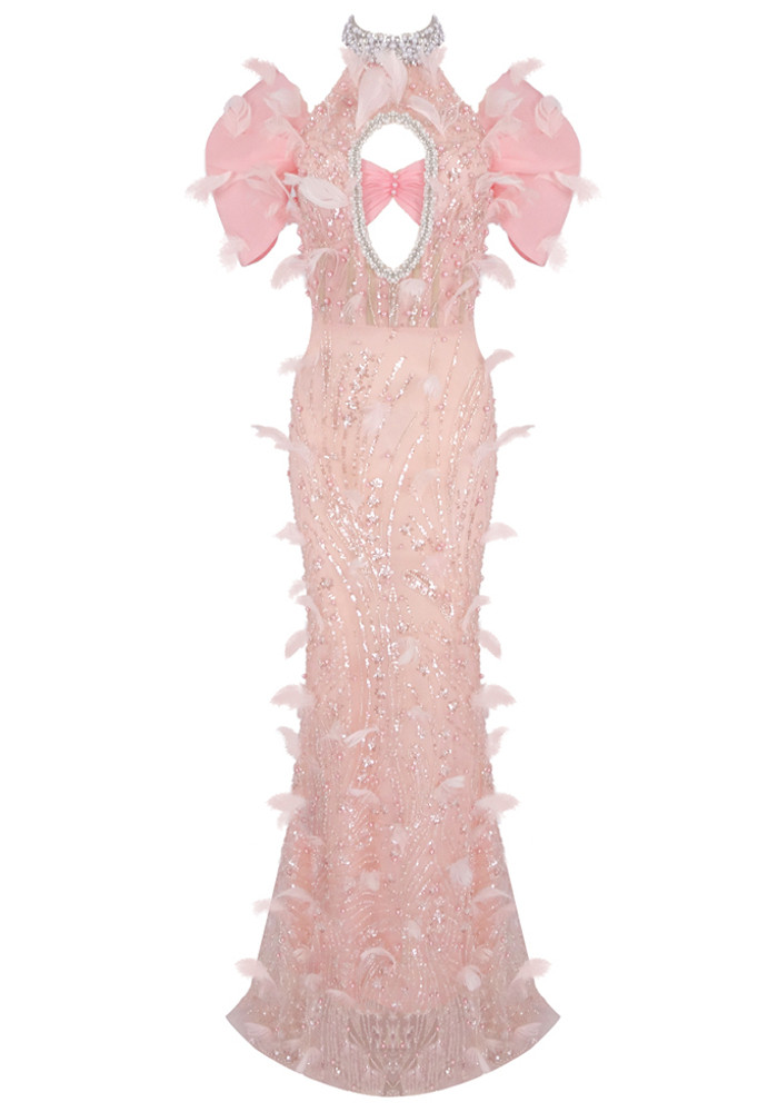 pink sparkly dress with feathers Lilliana Pink Feather Tassel Sequin Mini Dress, Pink / L