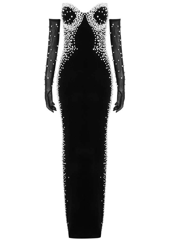 Strapless Crystal Bustier Maxi Velvet Dress Black - Luxe Maxi Dresses and  Luxe Party Dresses