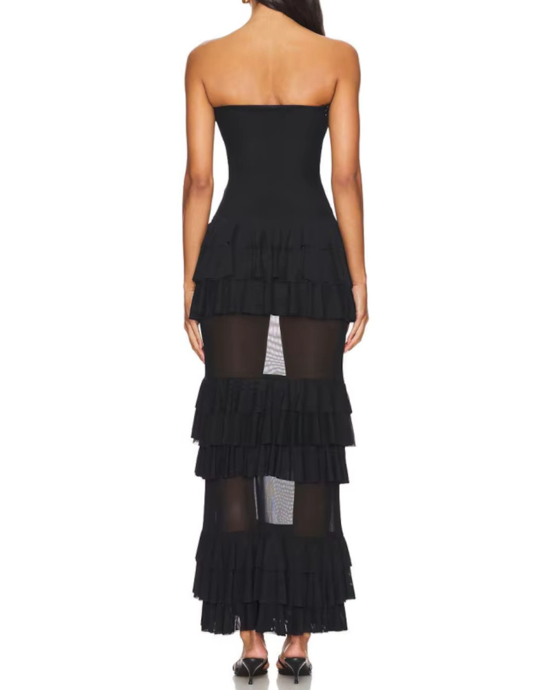 A-line Mesh Dress with Puff Sleeves & Sheer Beaded Bodice | GLS A-line Mesh Dress with Puff Sleeves & Sheer Beaded Bodice | GLS