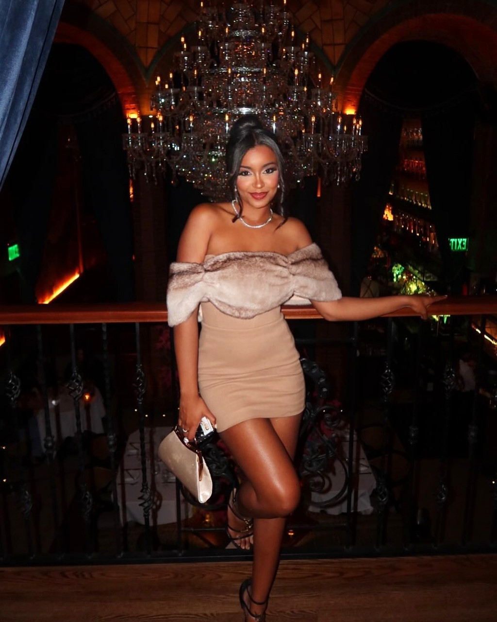 Fur Bardot Dress Brown - Luxe Mini Dresses and Luxe Party Dresses