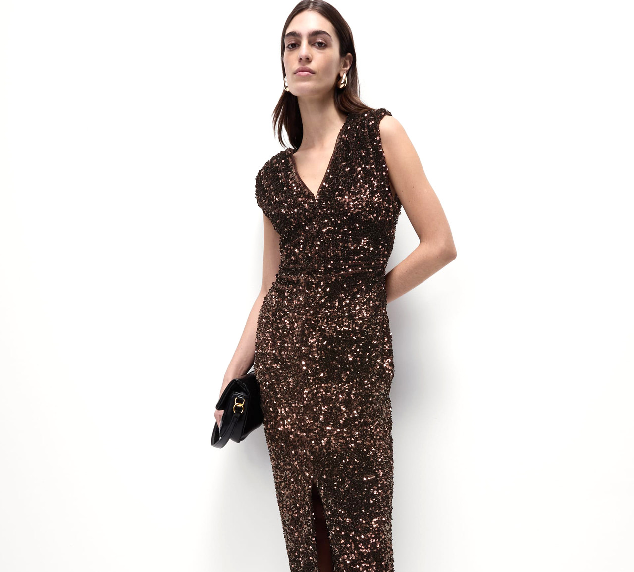 Sequin Midi Dress Brown