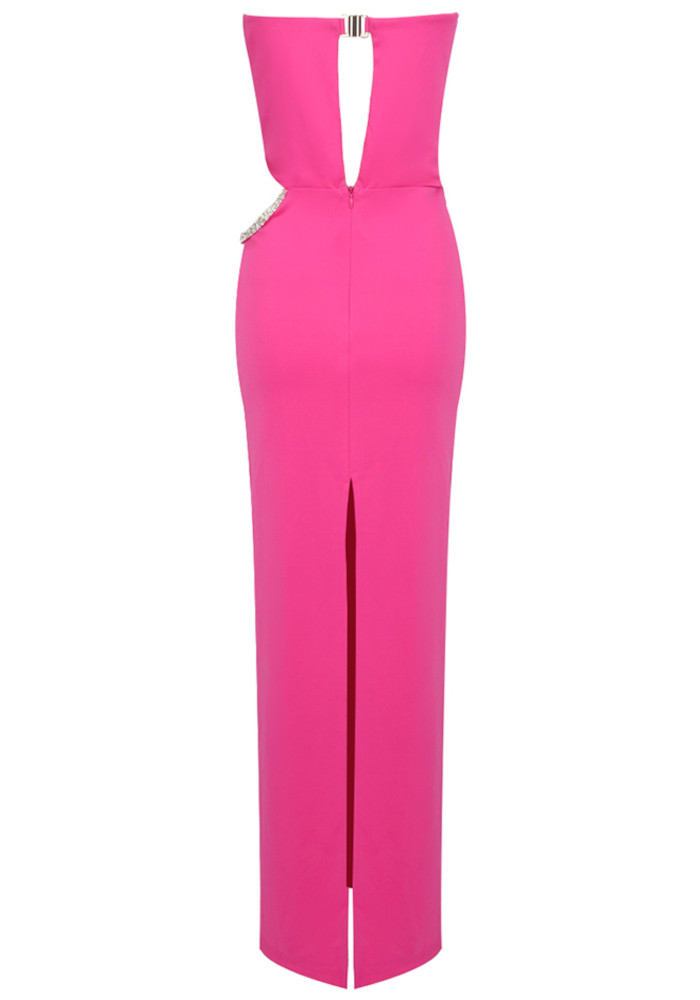 Strapless Crystal Cut Out Maxi Dress Hot Pink
