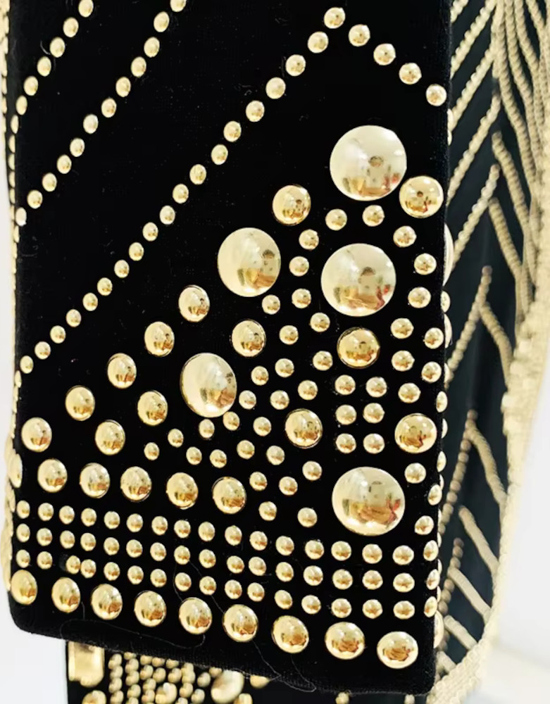 Long Sleeve Studded Dress Black Gold - Luxe Little Black Dresses and Luxe  Party Dresses