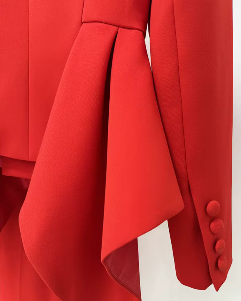 Long Sleeve Peplum Detail Suit Red - Luxe Suits and Luxe Party Dresses