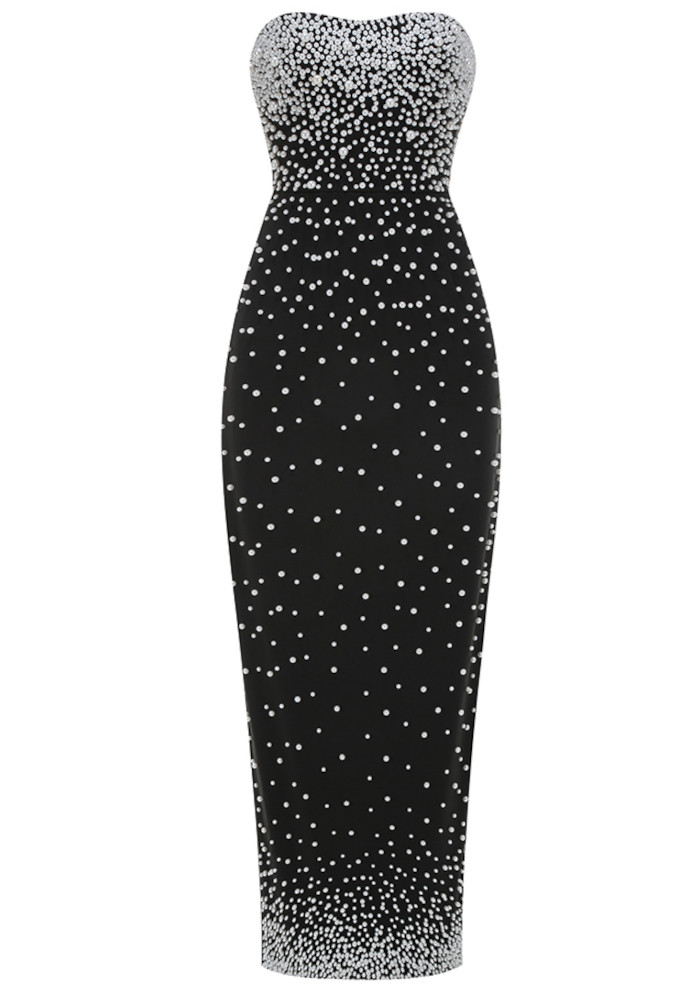 Strapless Pearl Embellished Maxi Dress Black Strapless Pearl Embellished Maxi Dress Black