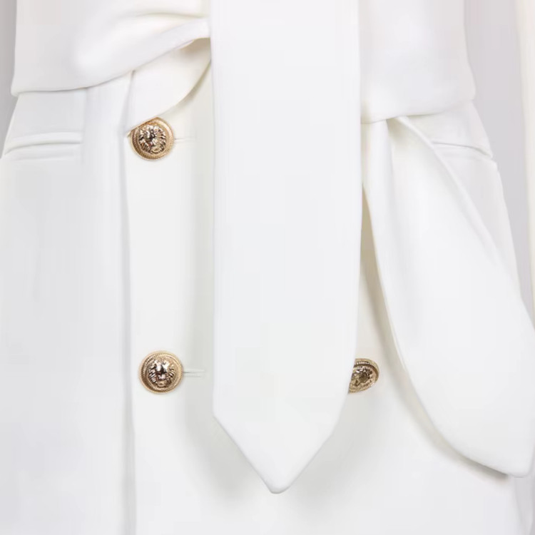 Long Sleeve Belt Blazer White - Luxe Blazers and Luxe Party Dresses