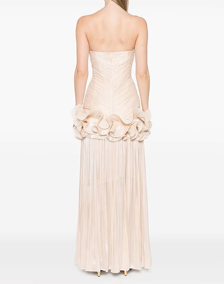 Strapless Ruched Ruffle Maxi Dress Ivory - Luxe Maxi Dresses and Luxe Party  Dresses