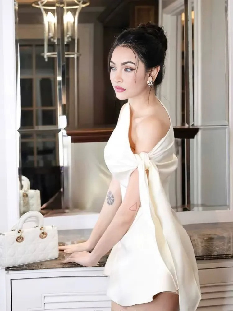 One Shoulder Bardot A Line Dress Ivory - Luxe Mini Dresses and Luxe Party  Dresses