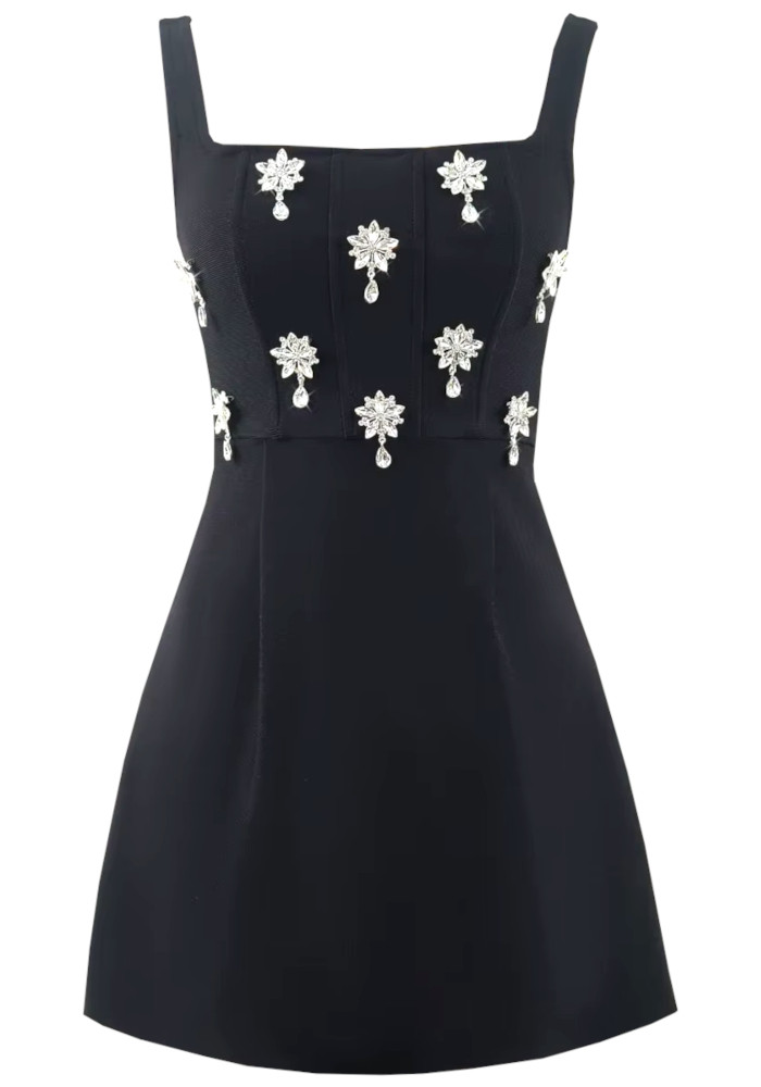 Crystal Detail A Line Dress Black - Luxe Little Black Dresses and Luxe  Party Dresses