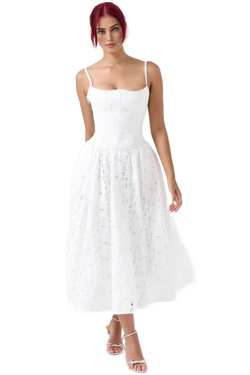 broderie corset dress Midi Two Piece White Broderie anglais Dress Size:4 GL-08.22.25 Garden Party Dresses | making it a versatile
