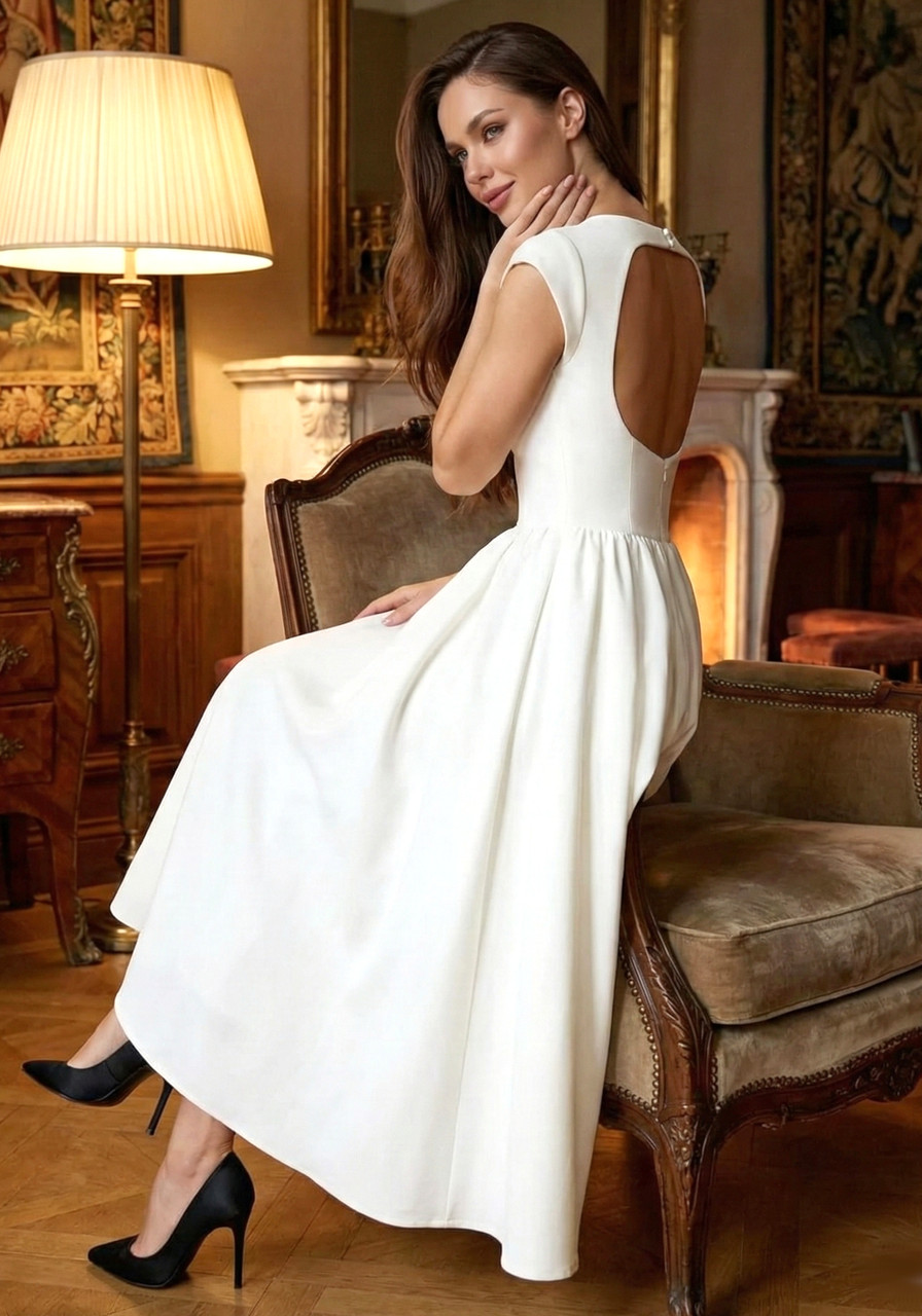 Backless A Line Midi Dress Ivory - Luxe Midi Dresses and Luxe Party Dresses