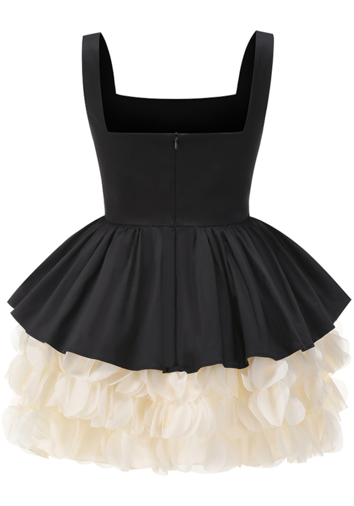 Petal Detail A Line Dress Black Ivory