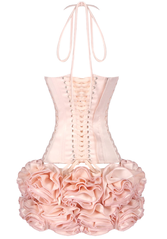 Halter Floral Corset Two Piece Dress Pink Halter Floral Corset Two Piece Dress Pink
