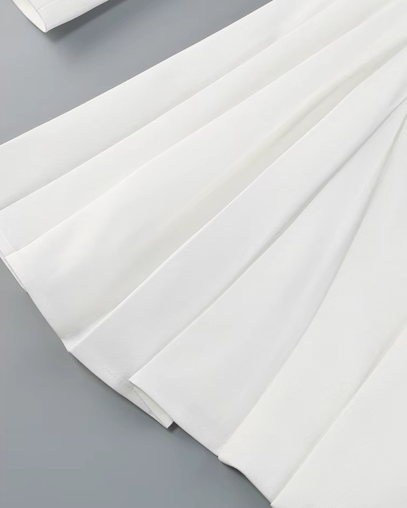 knee length dresses for ladies Élise Pleated Peplum-Hem Blazer Dress in White L / White main image 1