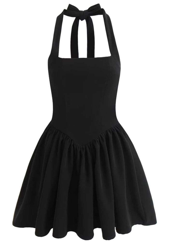 Halter Skater Dress Black