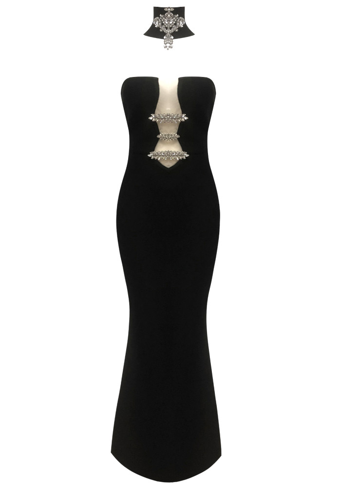 chinese dress ladies hot fashionista Kora Strapless Crystal Choker Maxi Dress main image 0