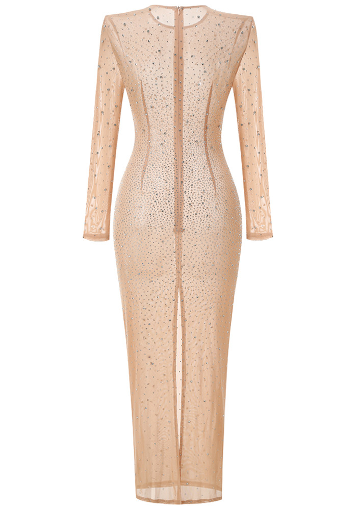 Long Sleeve Crystal Mesh Maxi Dress Nude - Luxe Maxi Dresses and Luxe Party Dresses Long Sleeve Crystal Mesh Maxi Dress Nude - Luxe Maxi Dresses and Luxe Party Dresses