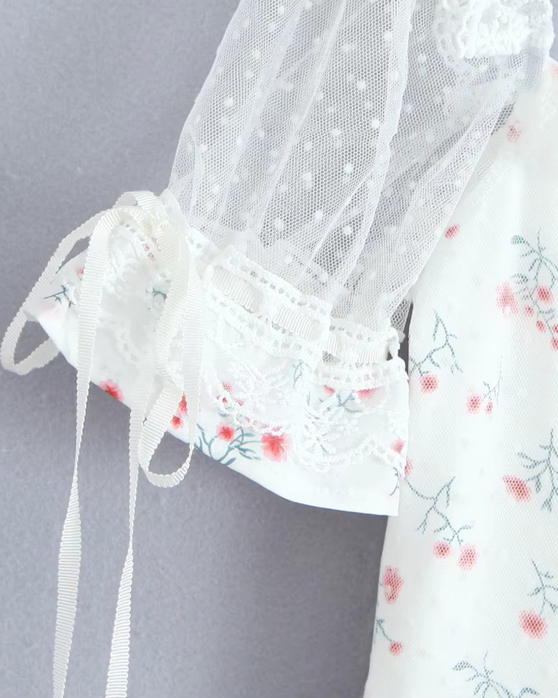 Short Sleeve Mesh Corset Floral A Line Dress White - Luxe Floral Dresses  and Luxe Party Dresses
