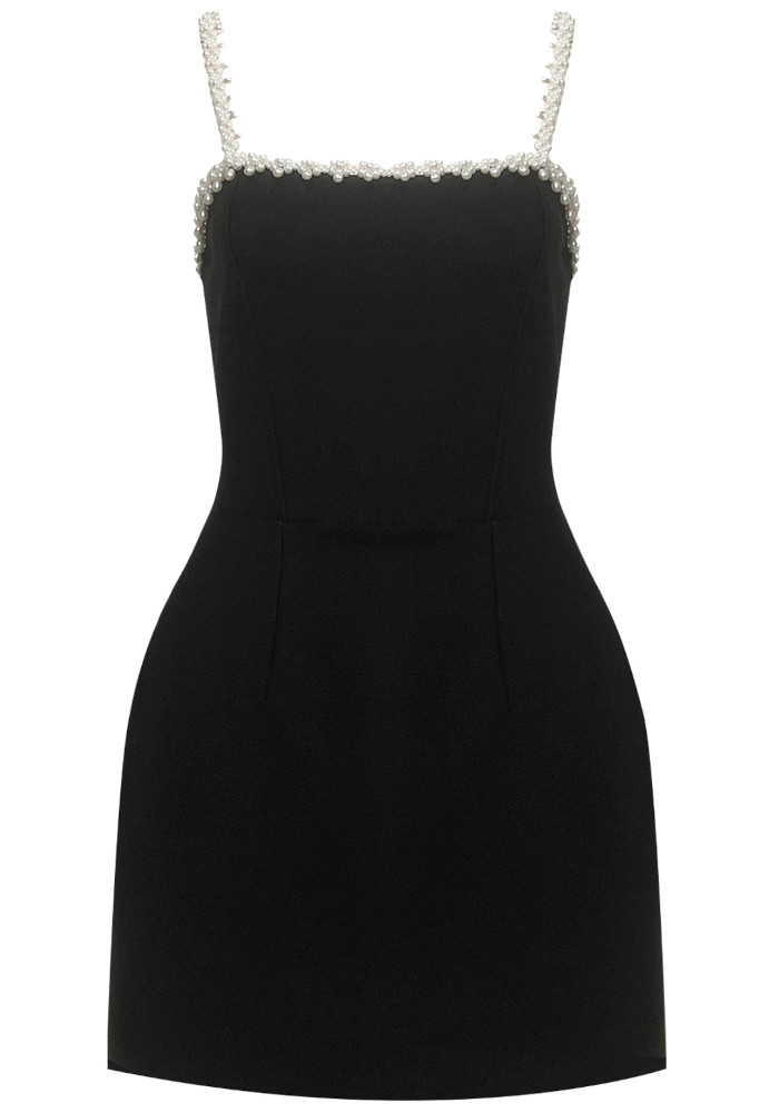 Pearl Detail A Line Dress Black - Luxe Little Black Dresses and Luxe Party  Dresses