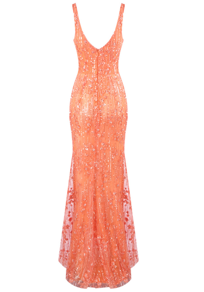 Floral Sequin Mesh Maxi Dress Orange - Luxe Maxi Dresses and Luxe Party  Dresses