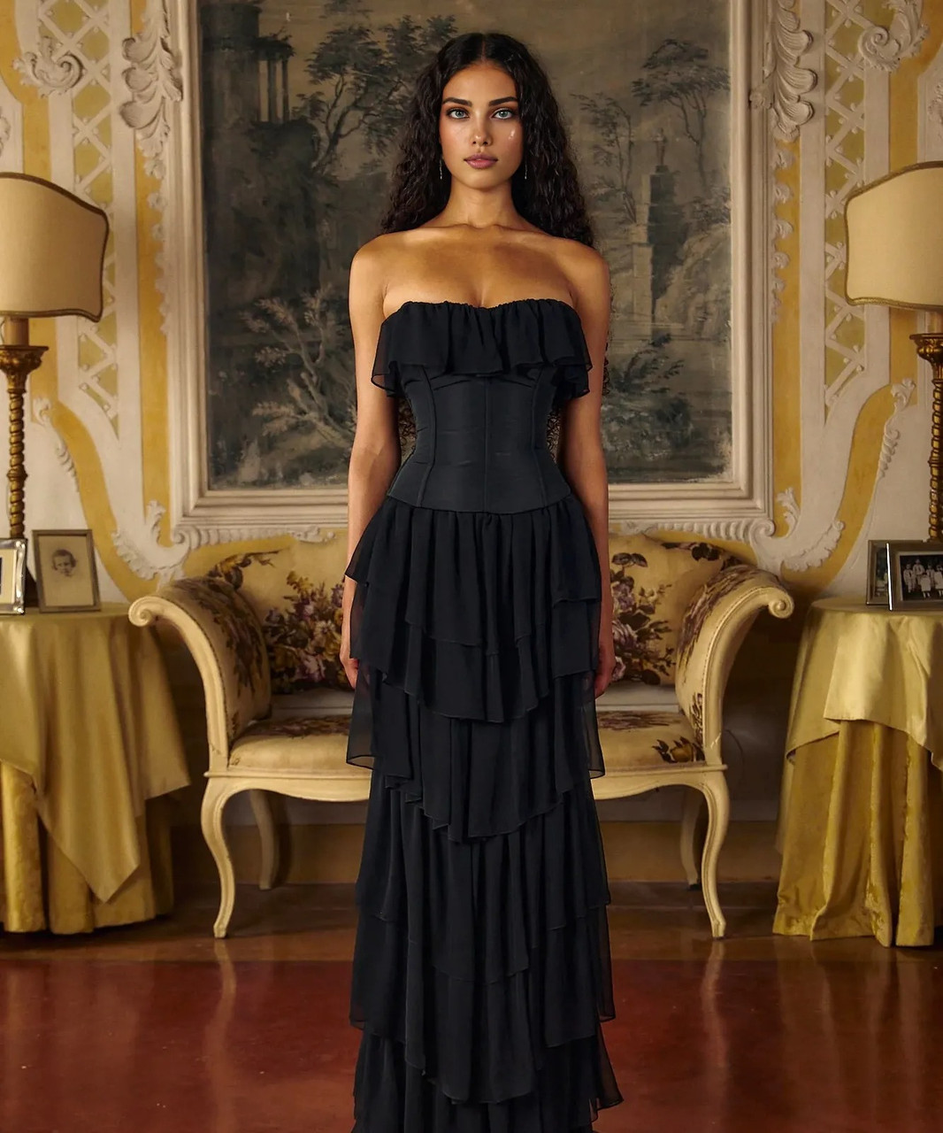 Strapless Corset Ruffle Maxi Dress Black - Luxe Maxi Dresses and Luxe Party  Dresses