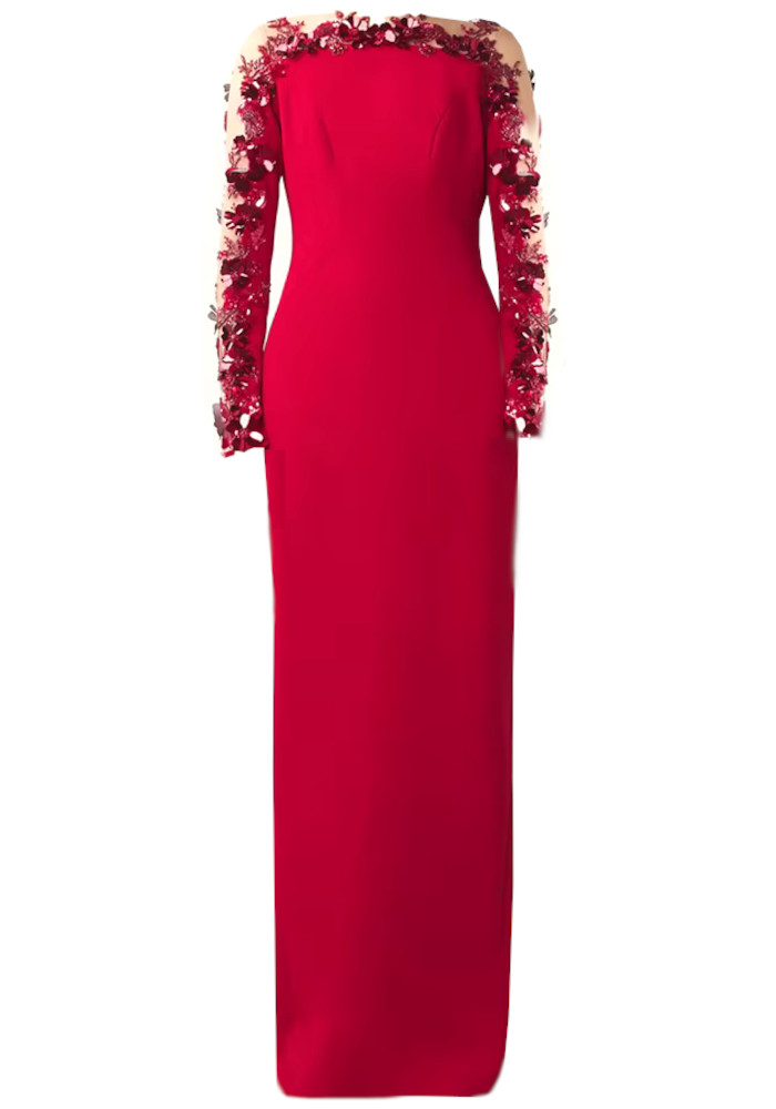 red floral mesh maxi dress Vestido Maxi Mila Floral Mesh Halter - Red/White